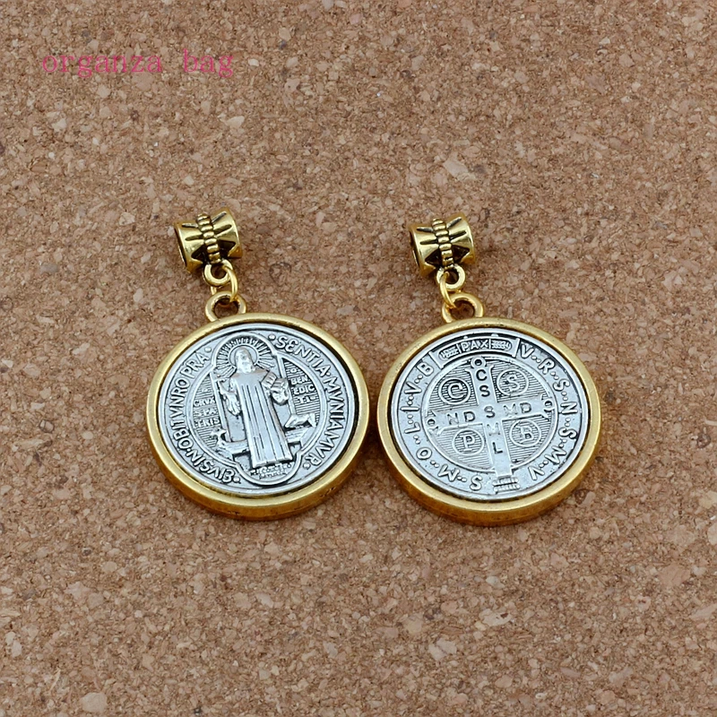 15 шт./лот Сент Бенедикт Крест Медаль сплав Религия с позолоченным кольцом бусины