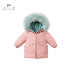 DB15626 dave bellaмодное зимнее пуховое пальто с меховым капюшоном для маленьких девочек Детская стеганая куртка на 90% утином пуху