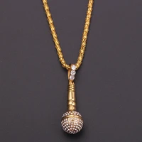 new style music lovers hip hop rapper microphone pendant necklace gold color cz crystal women men necklace jewelry accessories