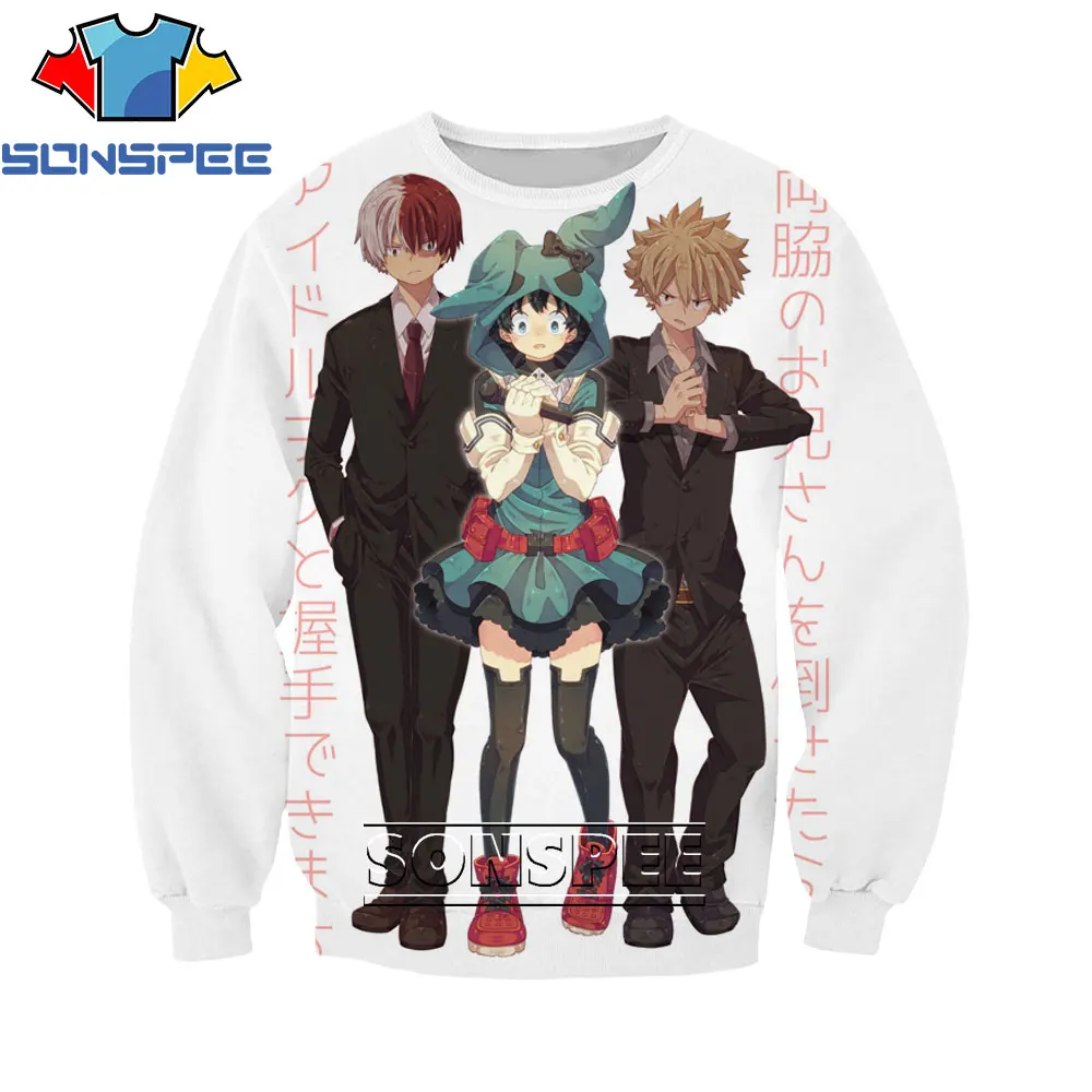 

SONSPEE 3D Anime My Hero Academia Print Hoodie Men's Women's Fashion Round Neck Cartoon Oversized Loose Comfortable Sweatshirt