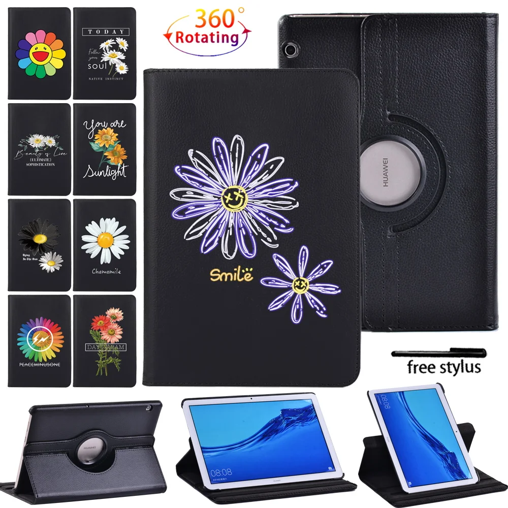 

360 Rotating Tablet Case for Huawei MediaPad T3 10 9.6"/T5 10 10.1" Bracket Leather Anti-Scratch Case+ Free Stylus
