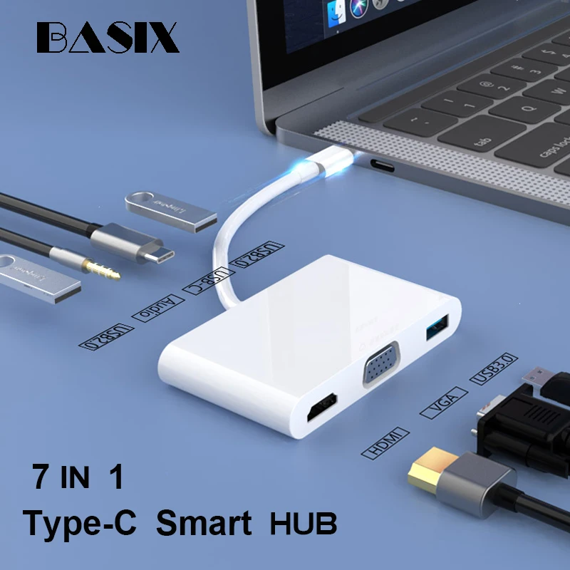 USB концентратор Basix Type C на HDMI 4K VGA для зарядки 3 0 адаптер SD TF MacBook pro Samsung S9 S10 Huawei P20