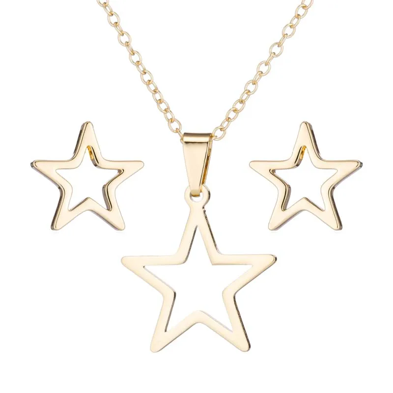 FENGLI Stainless Steel Star Necklace Women Jewelry Sets Bijoux Delicate Geometric Pendants Small Stud Earrings Accessories | Украшения и