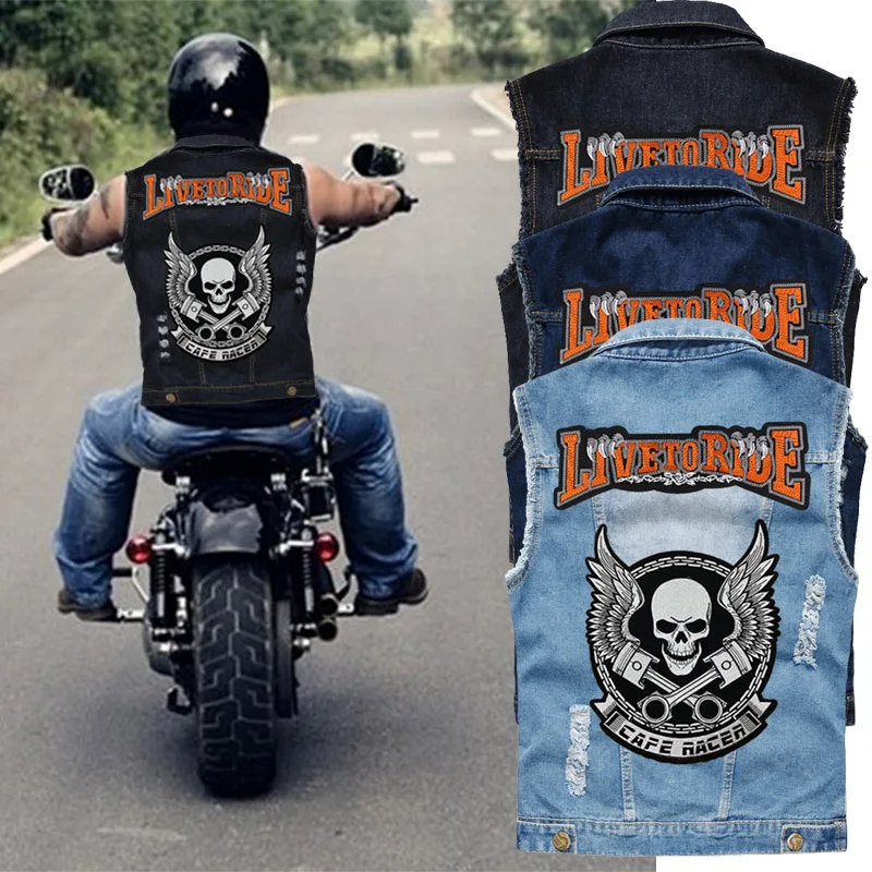 

Men Biker Jackets Vest Solid Color Leather Jacket Punk Motorcycle Jacket Embroidery Skull Jacket Short Coats
