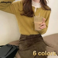 sweaters women single breasted cropped o neck knitted cardigan solid ulzzang trendy female clothing chic simple vintage daily