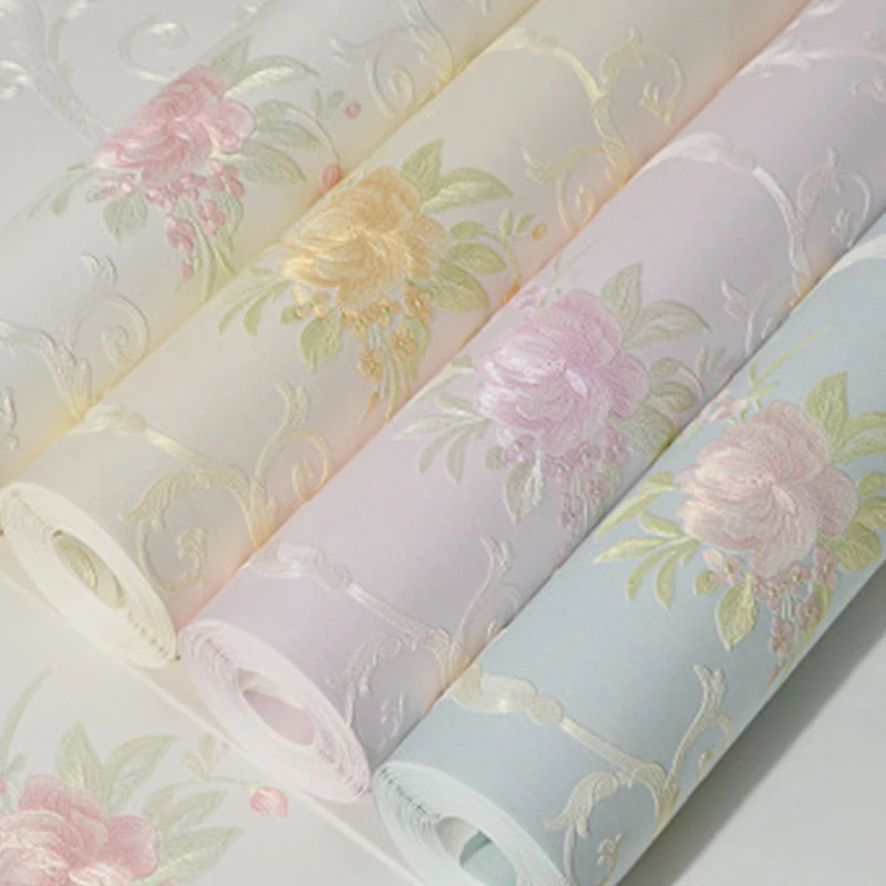 Роскошный узор стикер стены Фиолетовый Белый тисненый Дамаск обои спальня фон