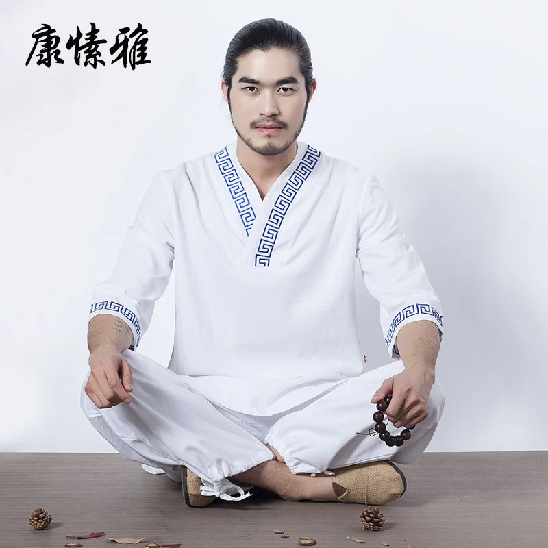 Весенний Мужской комплект для йоги свободные топы рубашки штаны с широкими