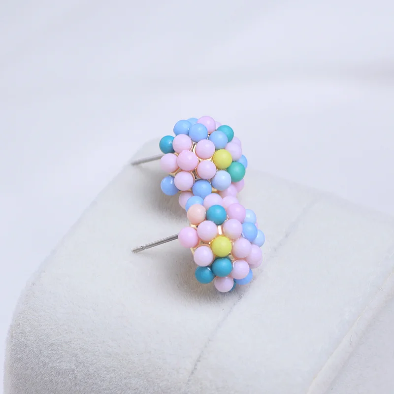 Женские круглые серьги-гвоздики корейские Разноцветные серьги с искусственным