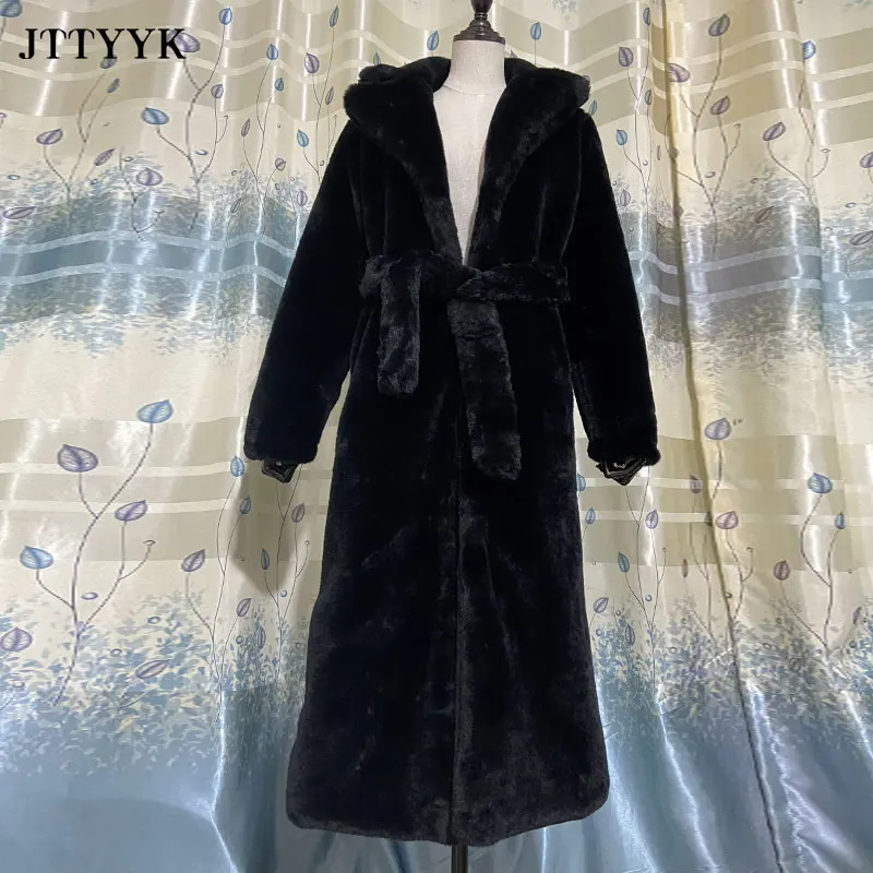 Jaqueta de Inverno Jaqueta de Pele do Falso Cabolsa de Pele Cabolsas de Pelúcia com Cinto Parka Roupas Femininas Peludo Longo Lapela Cabolsa Grosso Quente Feminino 18 Jaqueta de inverno parka roupas femininas jaqueta