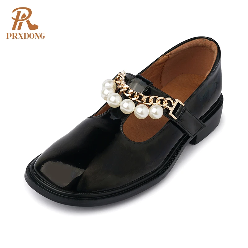 

2021New Autumn Shoes Woman Pumps Gneuine Leather Square Heel Round Toe Black Beige Dress Casual Sweet Mary Janes Shoes Pumps 39
