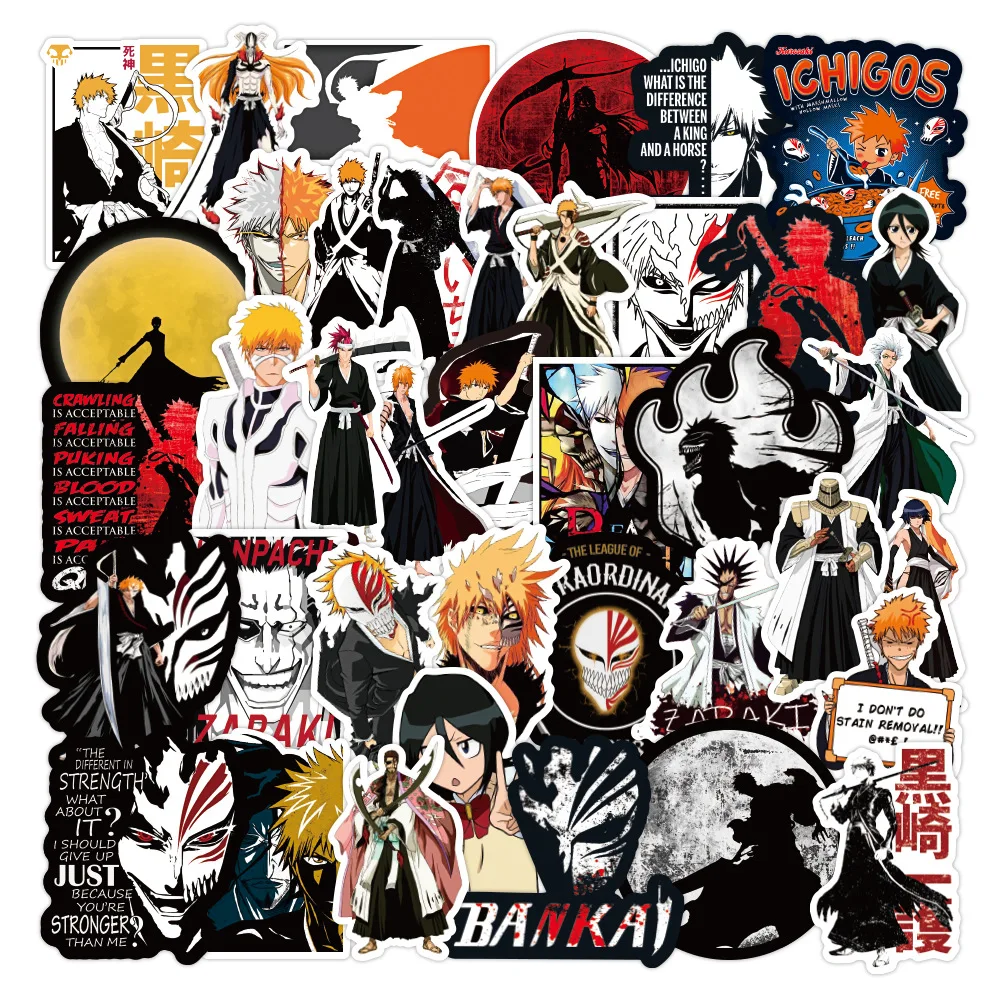 

50Pcs Hot Japanese Anime Bleach Stickers Kurosaki Ichigo Sticker For Laptop Motorcycle Luggage Cars Graffiti Skateboard Decals