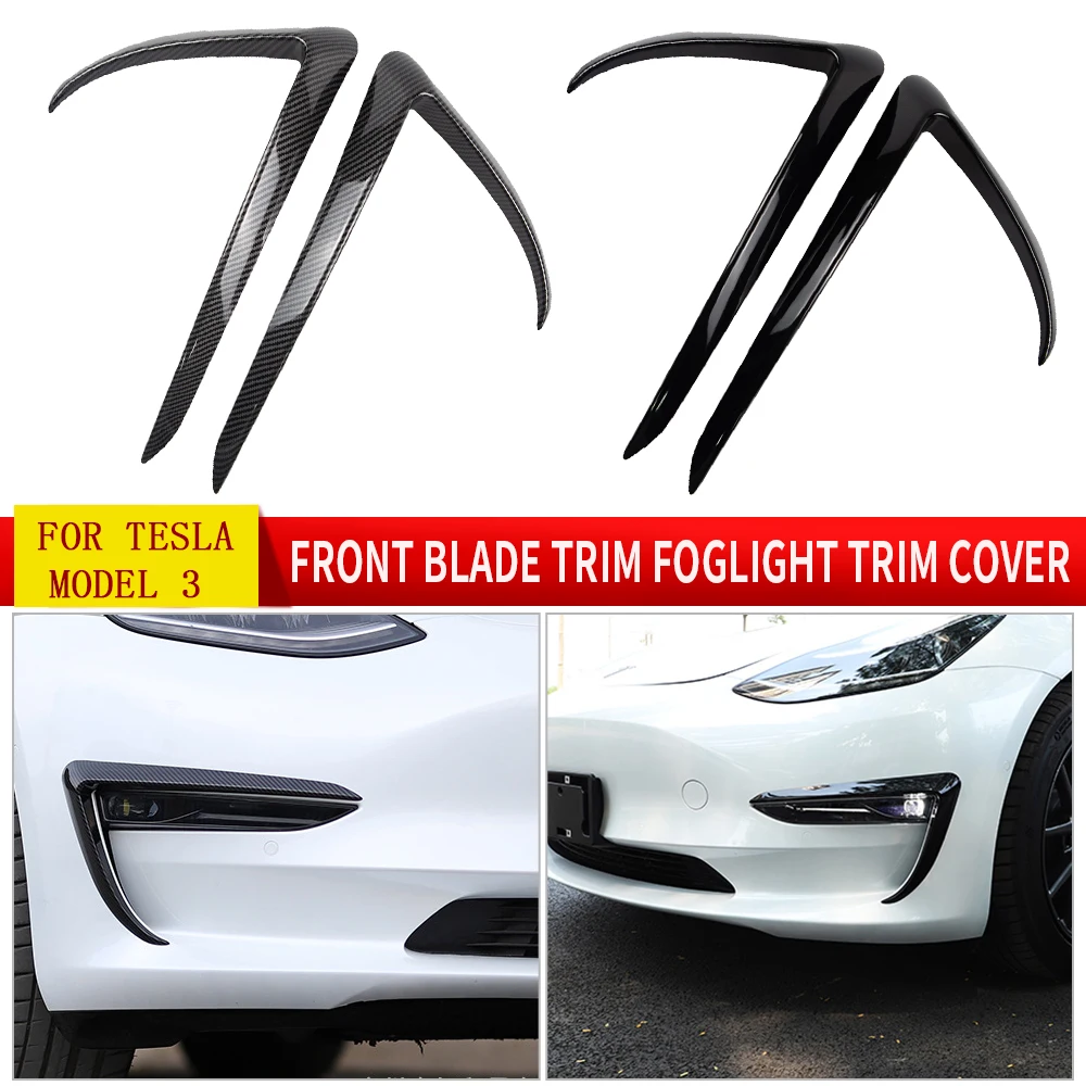 

Front Blade trim For Tesla Model 3 foglight trim cover ABS Carbon Fiber Black Fog Light Eyebrow Eyelid car styling accessories