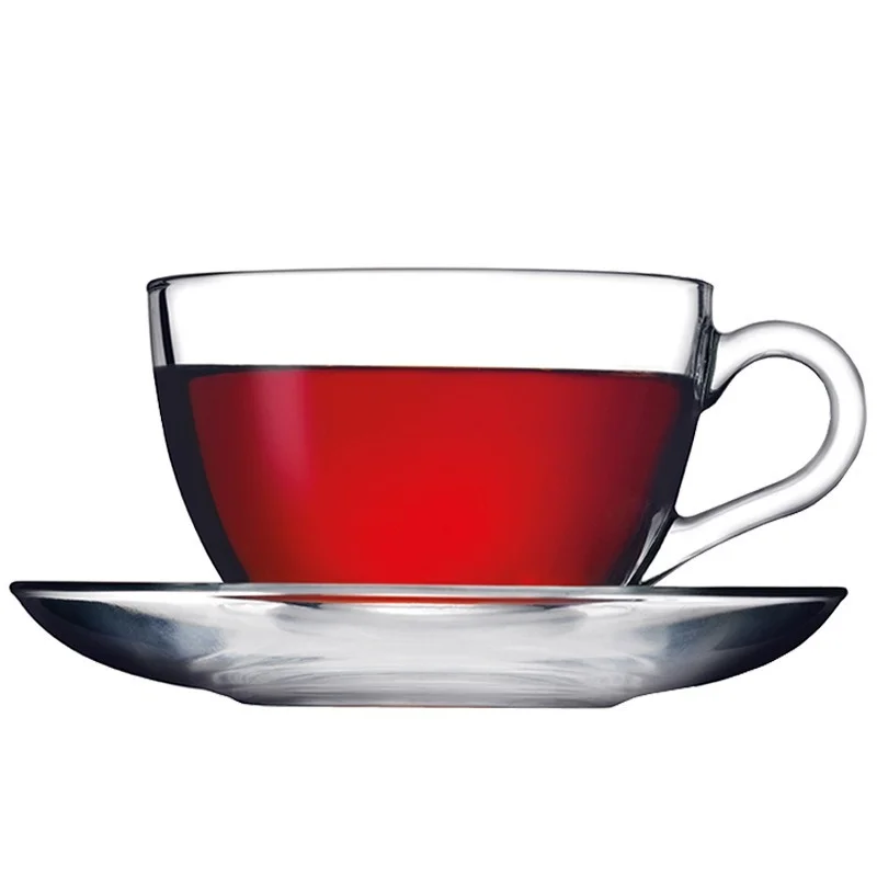 

Lead-free Glass Coffee Cup with Saucer Set Creative Commercial European Style Glass Flower Tea Cup Shot Glasses Set Round