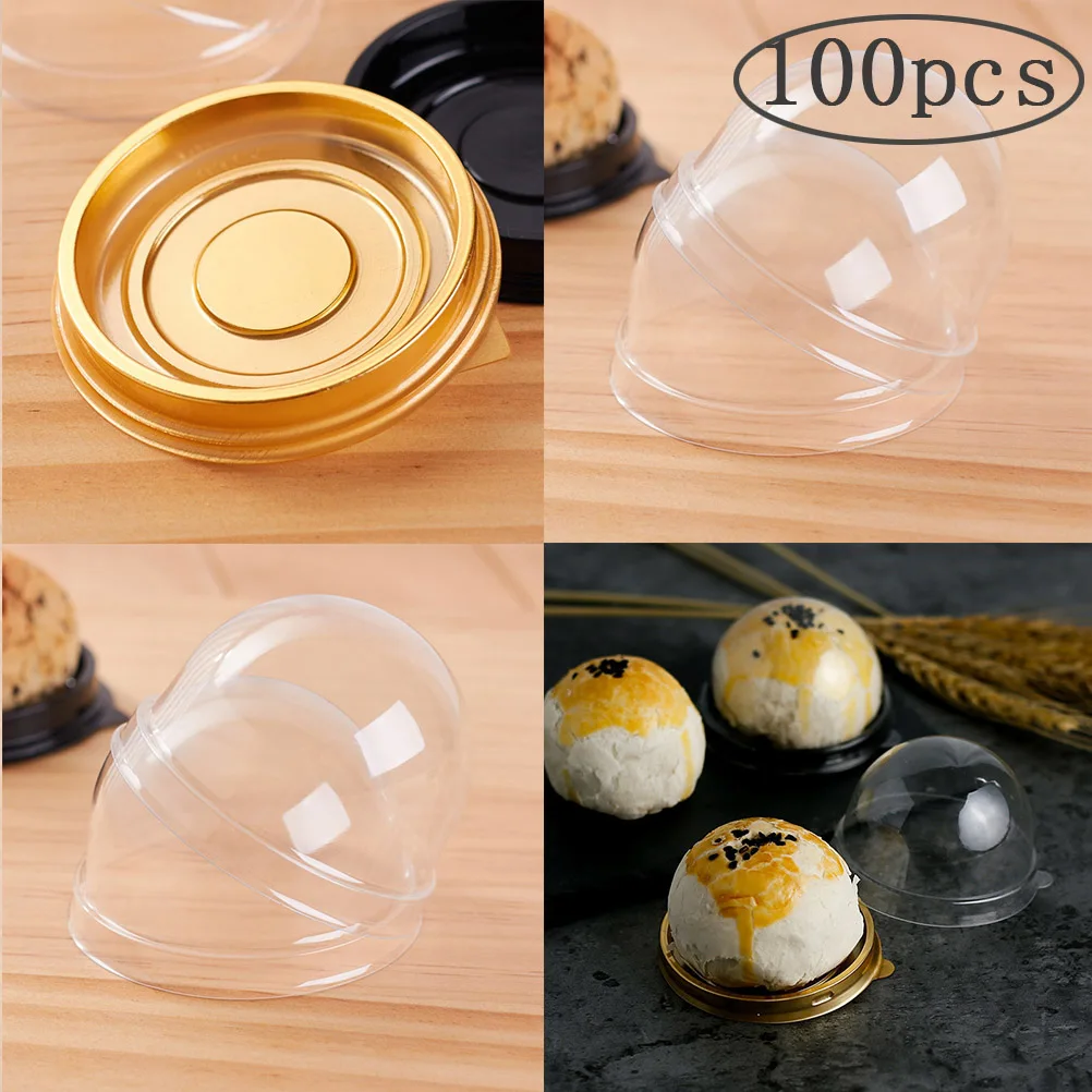 

100pcs Round Plastic Moon Cake Box Packaging Egg-Yolk Puff Container Transparent Mooncake Dome Boxes Baking Packing Box Party