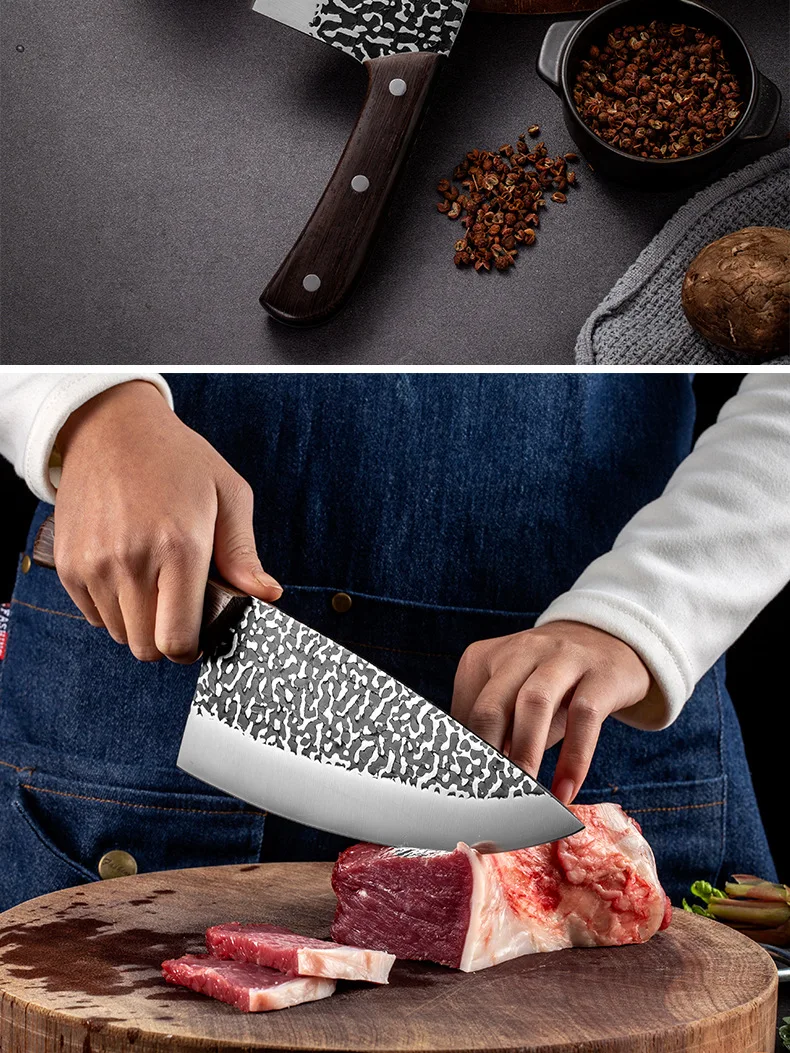 

Forged Hammered Small Scimitar Small Kitchen Knife High Carbon Steel Household Outdoor Sliced Kill Fish Slaughter Knife