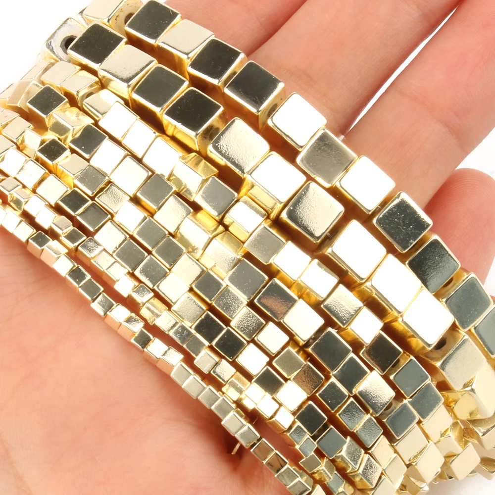 

Cube Форма светильник Позолоченные гематит натуральный камень Spacer Бусины для изготовления ювелирных изделий DIY Аксессуары Ожерелье Браслеты...