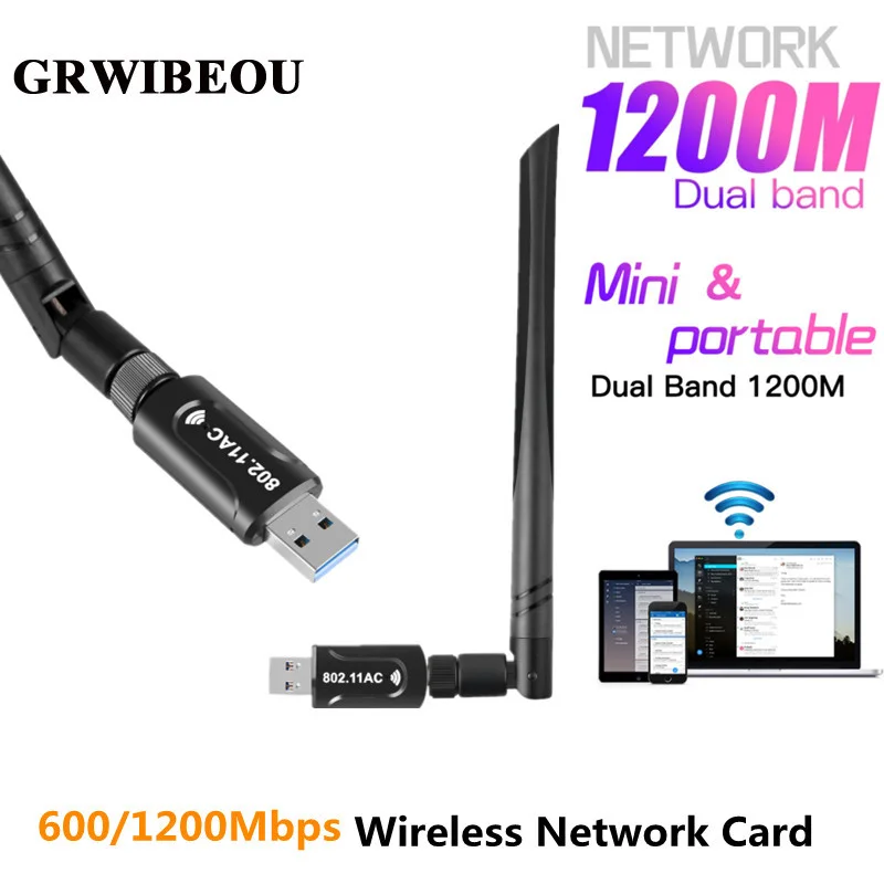 

Dual Band USB Wifi Adapter 600Mbps 1200Mbps 802.11ac Mini Wifi Dongle Portable Network card 2.4G/5GHz Wireless Card PC/Loptop