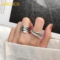 qmcoco silver color design women multilayer irregular line open adjustable trend ring fashion personality jewelry accessories