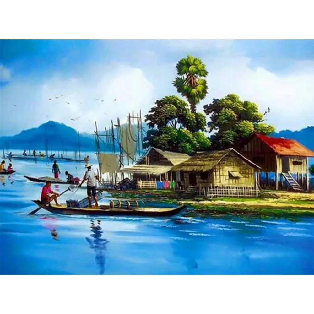 

DIY Diamond Painting Landscape Full Drill Round Diamond Embroidery Picture Rhinestone Diamond Mosaic Cartoon Home Decor
