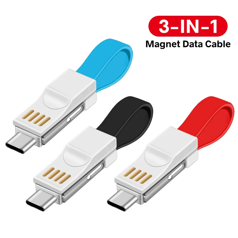 

3 In 1 Keychain Usb Cable Magnetic Short Cable Power Bank Charge for Micro Usb Type C Smartphone Cord Usb-C Pd Charger Cable