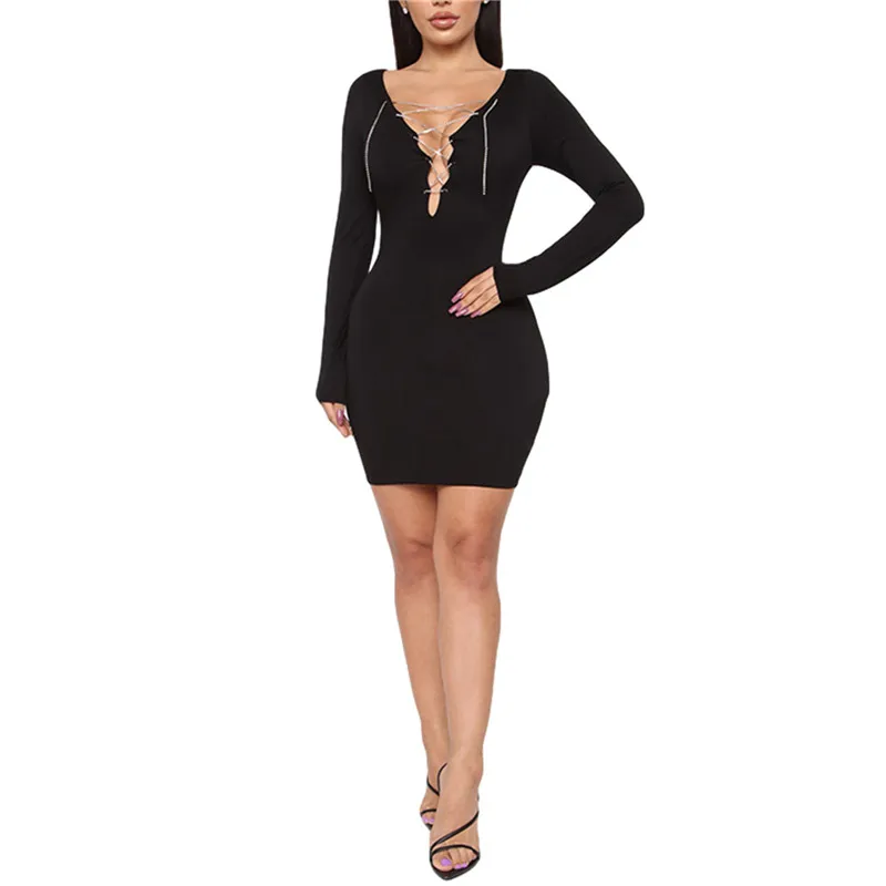 

Autumn Winter Bodycon Elegant Mini Dress Deep V-Neck Sexy Party Women Dresses Fashion Package Hip Ladies Dress Fashion Vestidos