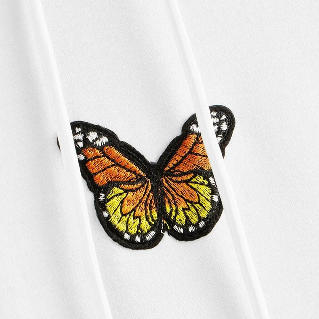Women Butterfly Sweatshirt Long Sleeve Pocket Pullover Hoodie Tunic Top Streetwear Women Oversized Hoodies Moletom Feminino