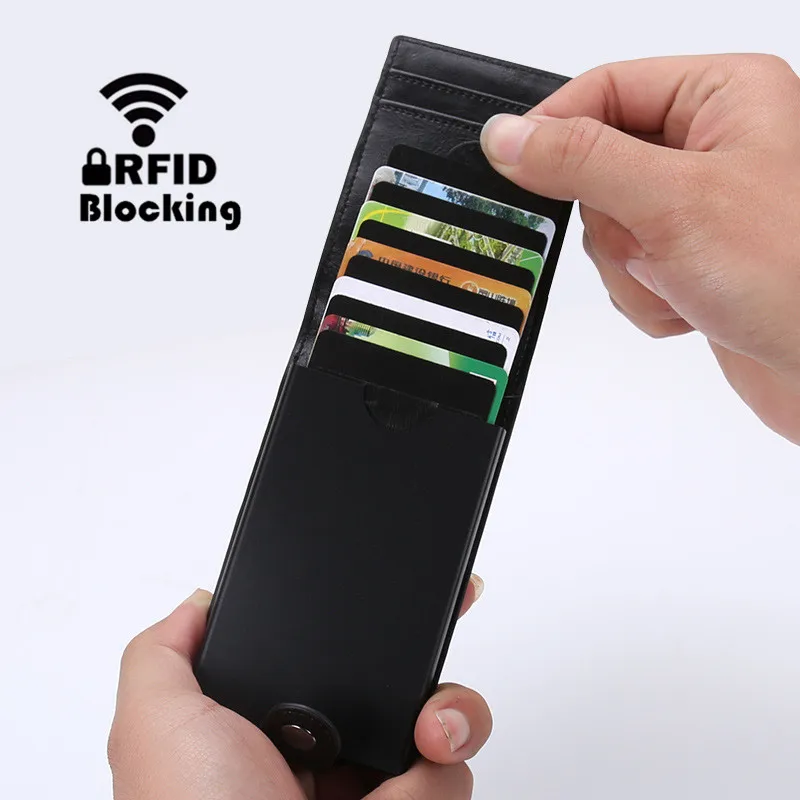 

2019 New Style RFID Card Holder And Minimalist PU Wallet with Metal Box RF ID Blocking Cards Holder Mini Purse for Men Women