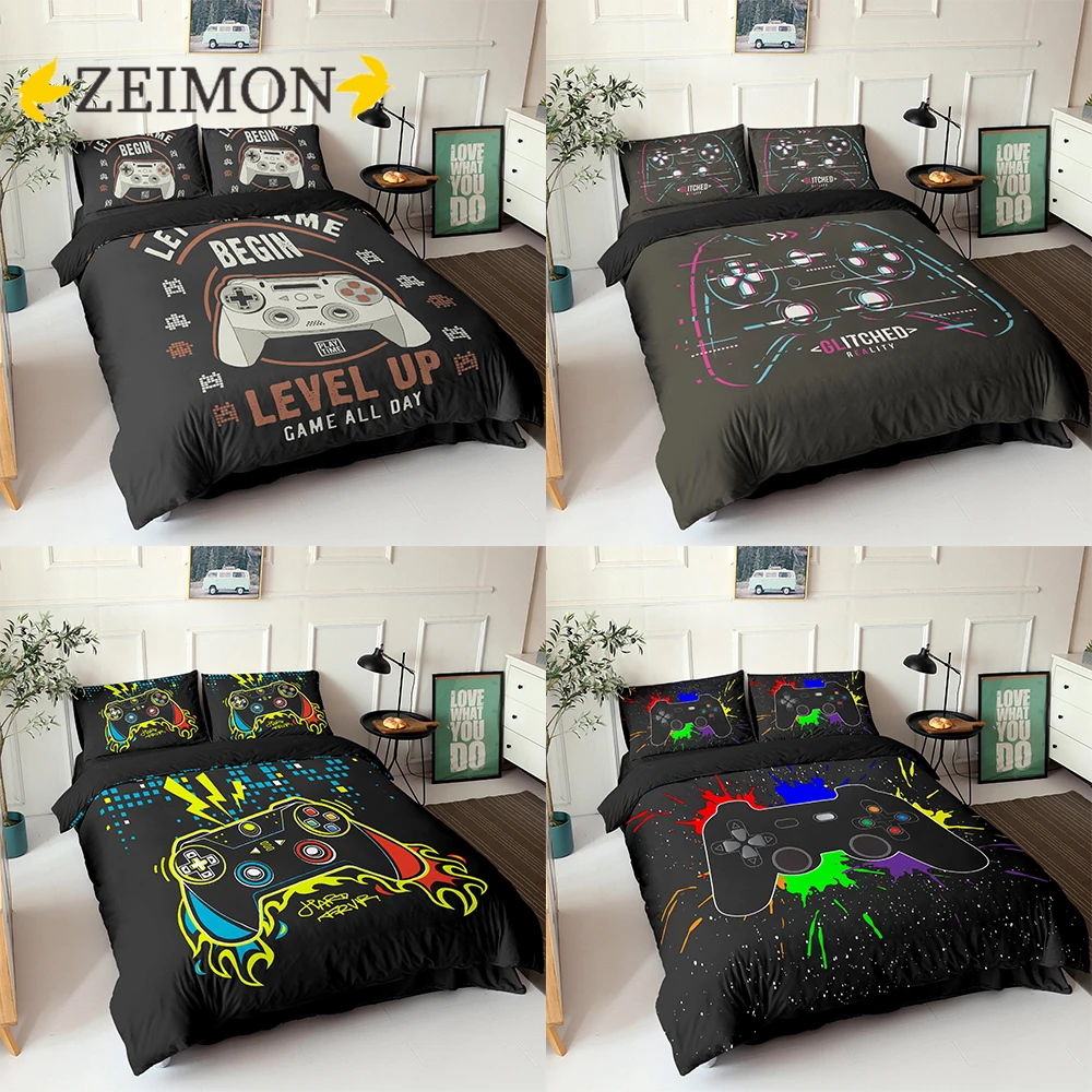 

ZEIMON Gamepad Bedding Set Queen Size Duvet Cover Creative Black Bed Comforter Cover Set Housse De Couette Bedclothes 2/3Pcs