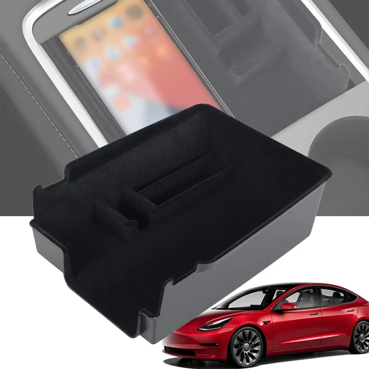 

Car Armrest Storage Interior Box Tray For Tesla Flocked Center Console Organizer Storage Box Hidden Cubby Drawer Car Accessories