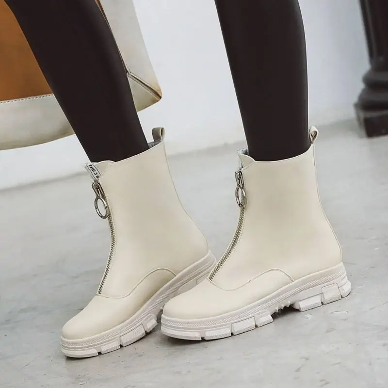 

Fanyuan New Ankle Boots For Women Round Toe Thick Bottom Zipper Leisure Shoes Daily Outdoor Winter Women Boots Size 34-43