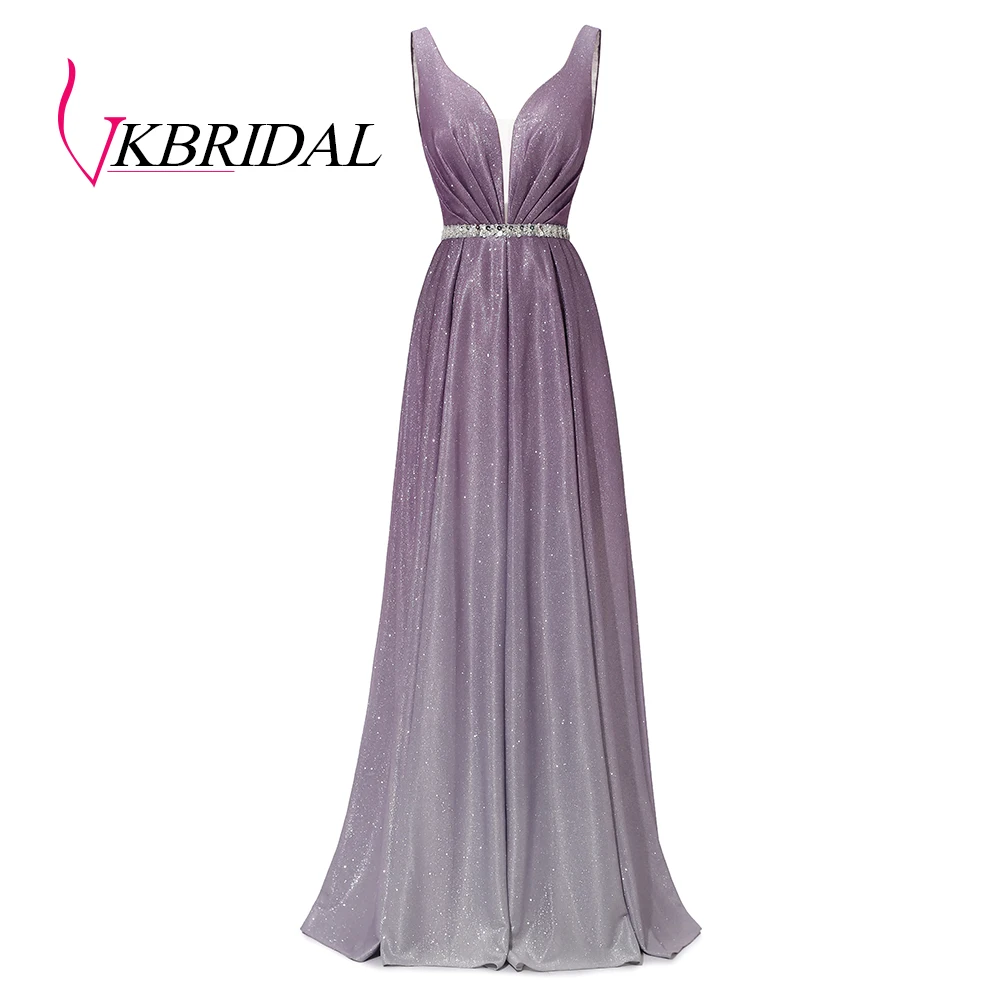 Вечернее платье VKBRIDAL блестящее с v образным вырезом и открытой спиной
