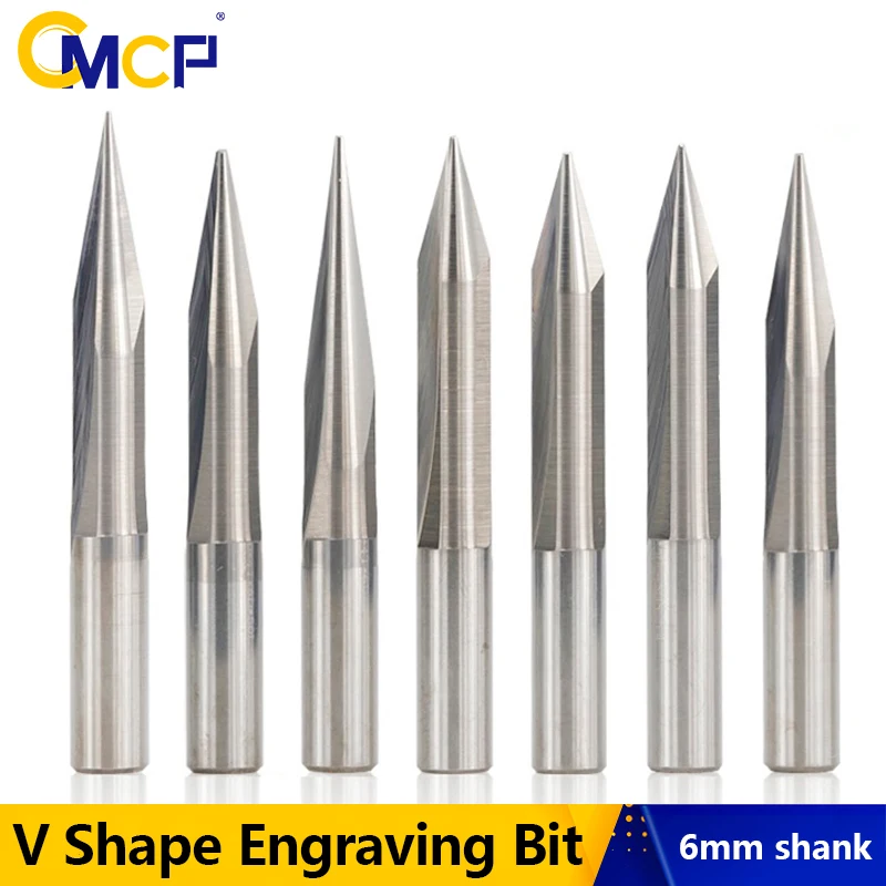 

CMCP CNC Carving Bit 6mm Shank 15/20/25/30 Degrees V Shape End Mill CNC Router Bit 2 Flute Milling Cutter for Wood Engraving Bit