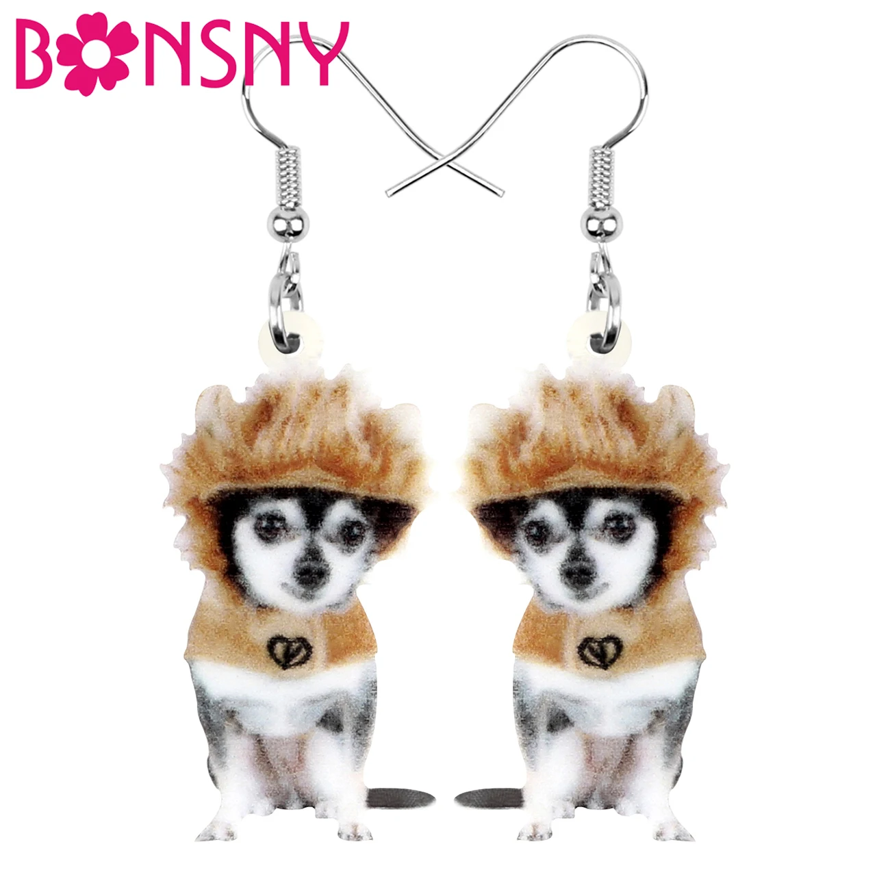 

Bonsny Acrylic Novelty Hairy Chihuahua Dog Earrings Eardrop Dangle Charms Animals Fashion Jewelry for Women Girls Kids Gifts