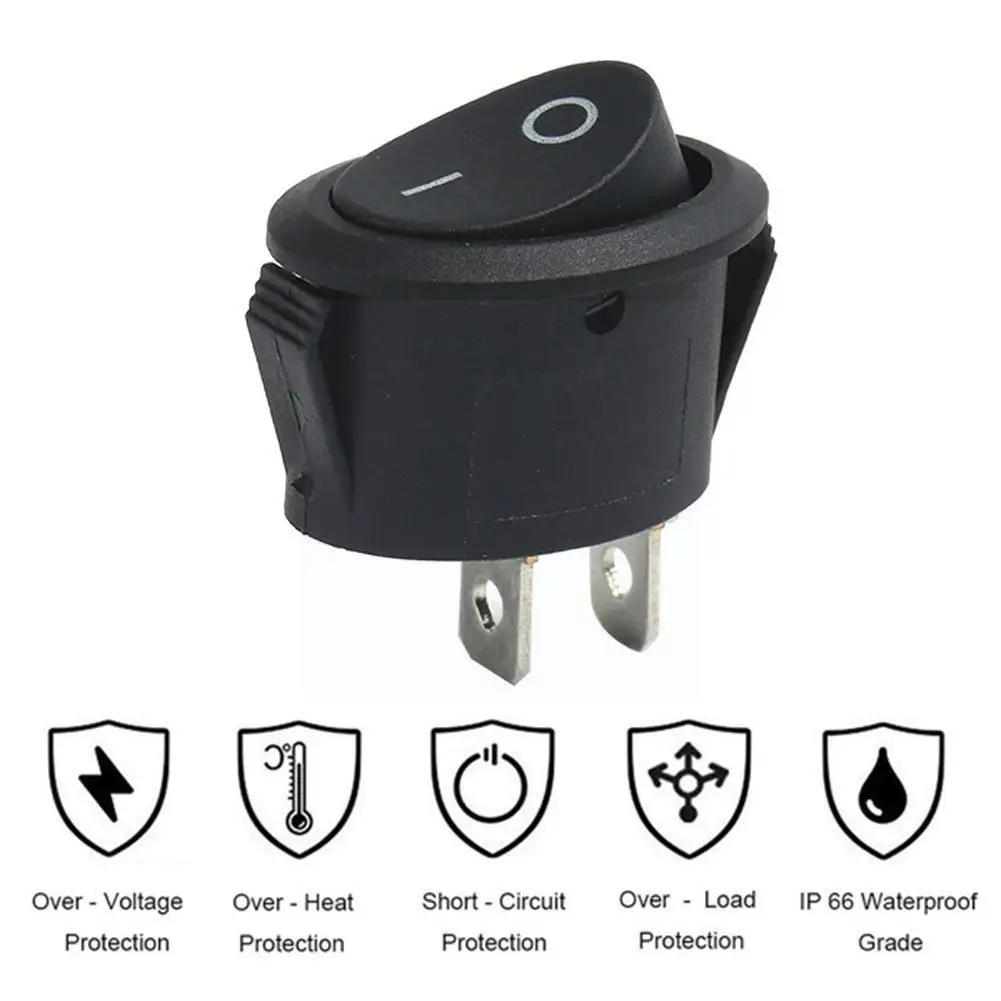 

1 PCS KCD1 Round Black 3 Pin SPST 3 Position ON-OFF-ON 6A 220V 10A ON-OFF Rocker 125V 2 Switch Position Boat M9G6