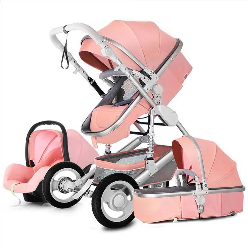 Luxury Three-in-one Stroller Can Sit and Recline Two-way Four-wheel Shock Absorber Folding Multifunctional Stroller