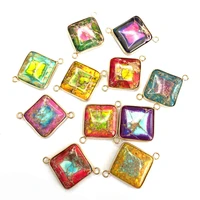 boutique charm square natural emperor stone double hole connector fashion color rhinestone diy handmade jewelry accessories