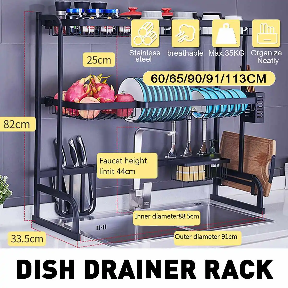 

The Sink Dish Drying Rack Holder 1/2 Layer Stainless Steel Kitchen Shelf Organizer Over Draining Shelf Storage Countertop New