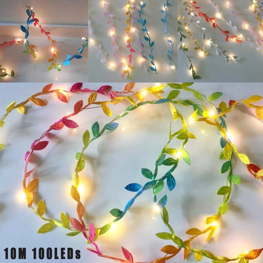 

LED Solar Fairy Lights String Outdoor Party Garden Colorful Leaf Light Lamp Wire LEDs String Lights Decorative Lamp Decor Garden