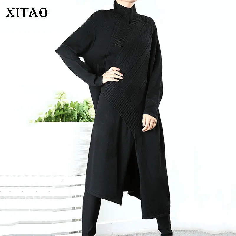 XITAO Черное Трикотажное Платье Женская мода Новинка 2019 осень элегантный пуловер