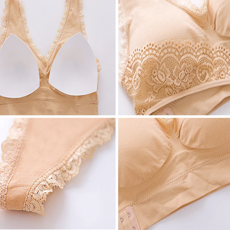 3pcs/set Top Seamless Push Up Bras for Women Lace Solid Color Cross Side Buckle Wireless Plus Size Women Sleep Sports Bralette