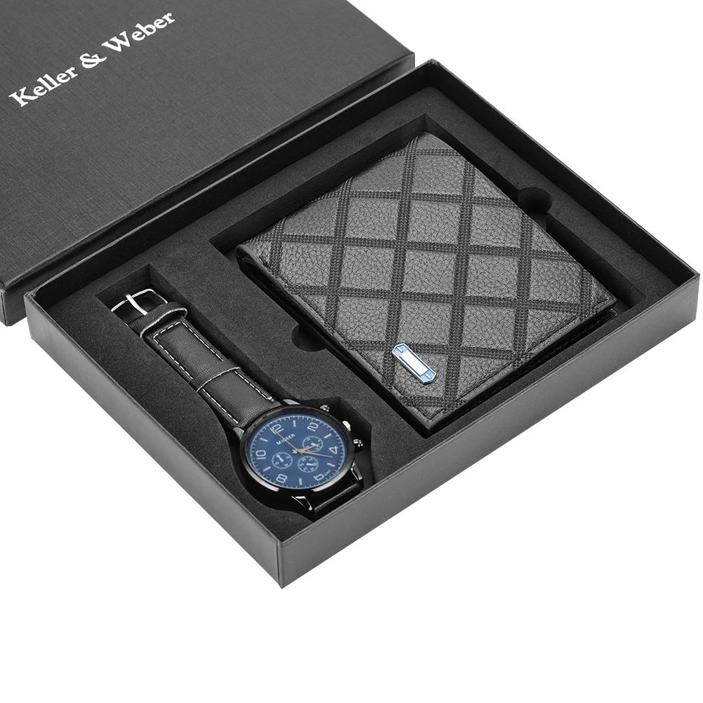 

Minimalist Quartz Mens Watches Wallet Luxury Leather Strap Wristwatch Card Holder Gift Set for Men Dad Boyfriend Husband