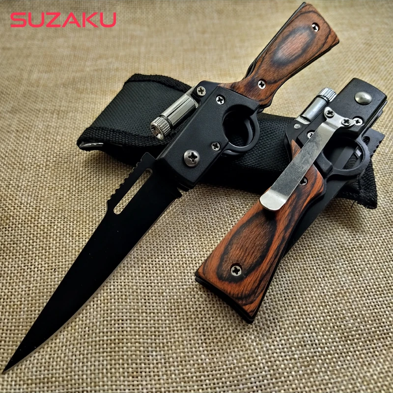 

Hunting knife Folding Knife Pocket Compact rosewood+steel Tactical Knives Outdoor Camping Hunting Survival Rescue Knife + LED