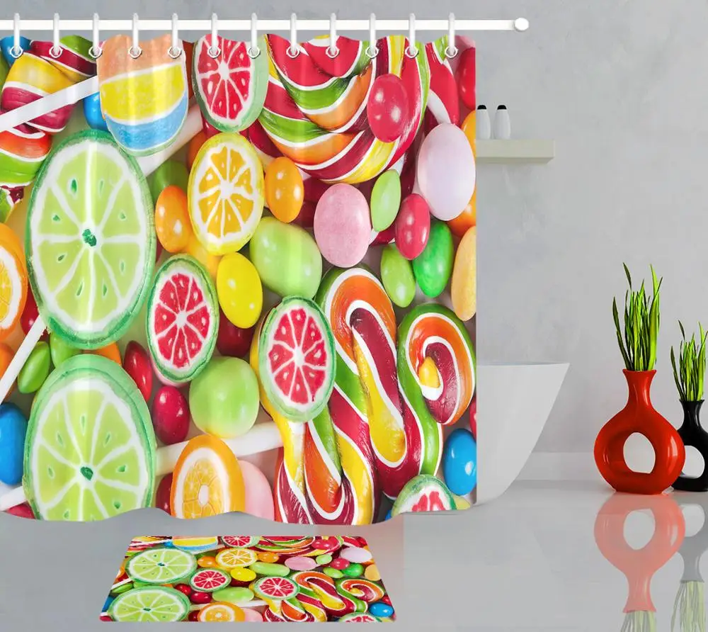 Яркие занавески для душа цветные с рисунком леденца водостойкая полиэфирная