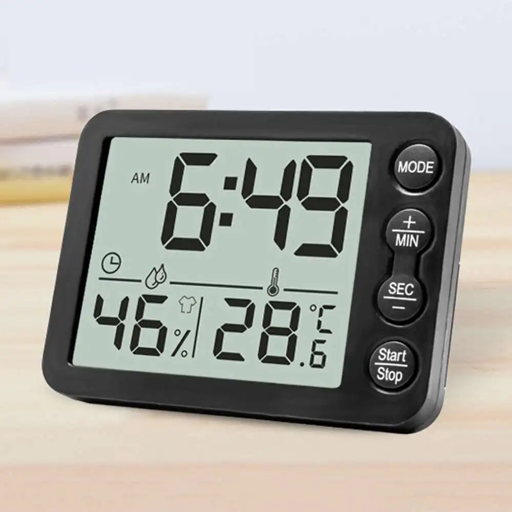 

Multifunction Indoor Digital Thermometer Hygrometer Multiple Placement Methods Alarm Clock Large LCD Screen Brand New
