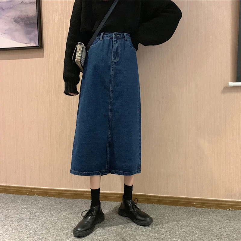 Винтажные черные джинсовые юбки женская джинсовая юбка с высокой талией и