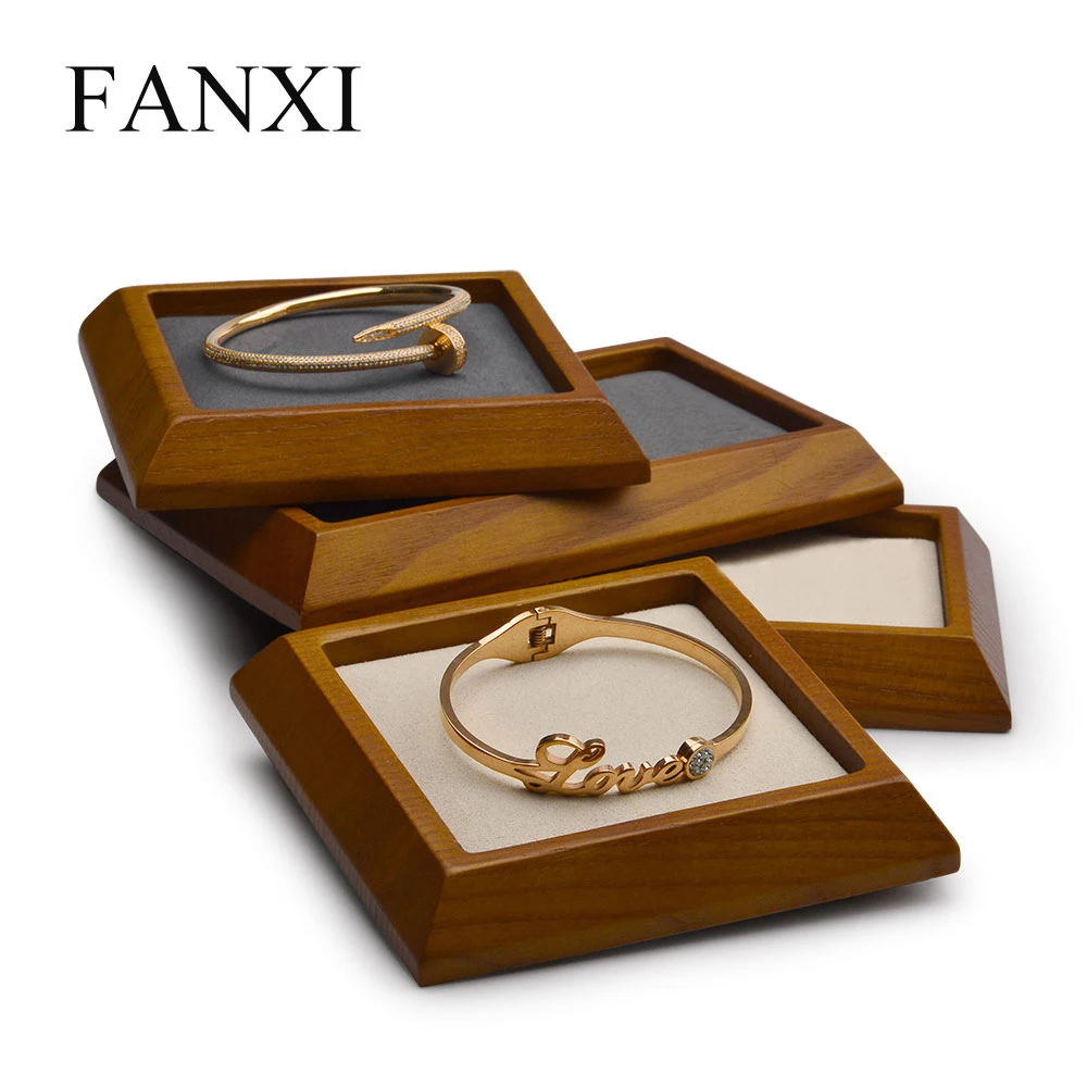 

FANXI Wooden Jewelry Display Stand with Microfiber Ring Pendant Display Holder Bracelet Organizer Plat Jewelry Storage Prop