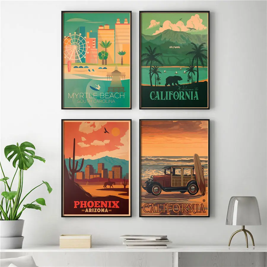 Винтажная крафт бумага Ретро Калифорнийский город плакат Пляж Лето путешествие