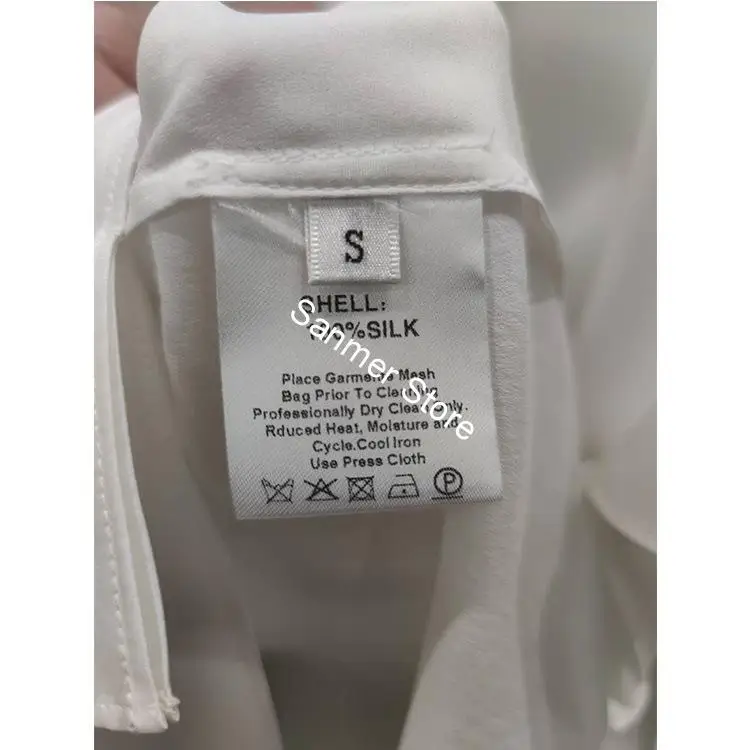 

Women's Ruffle V-Neck Blouse Satin 100% Silk White Short Sleeve Top Solid Color Office Lady Shirt 2020 Summer New