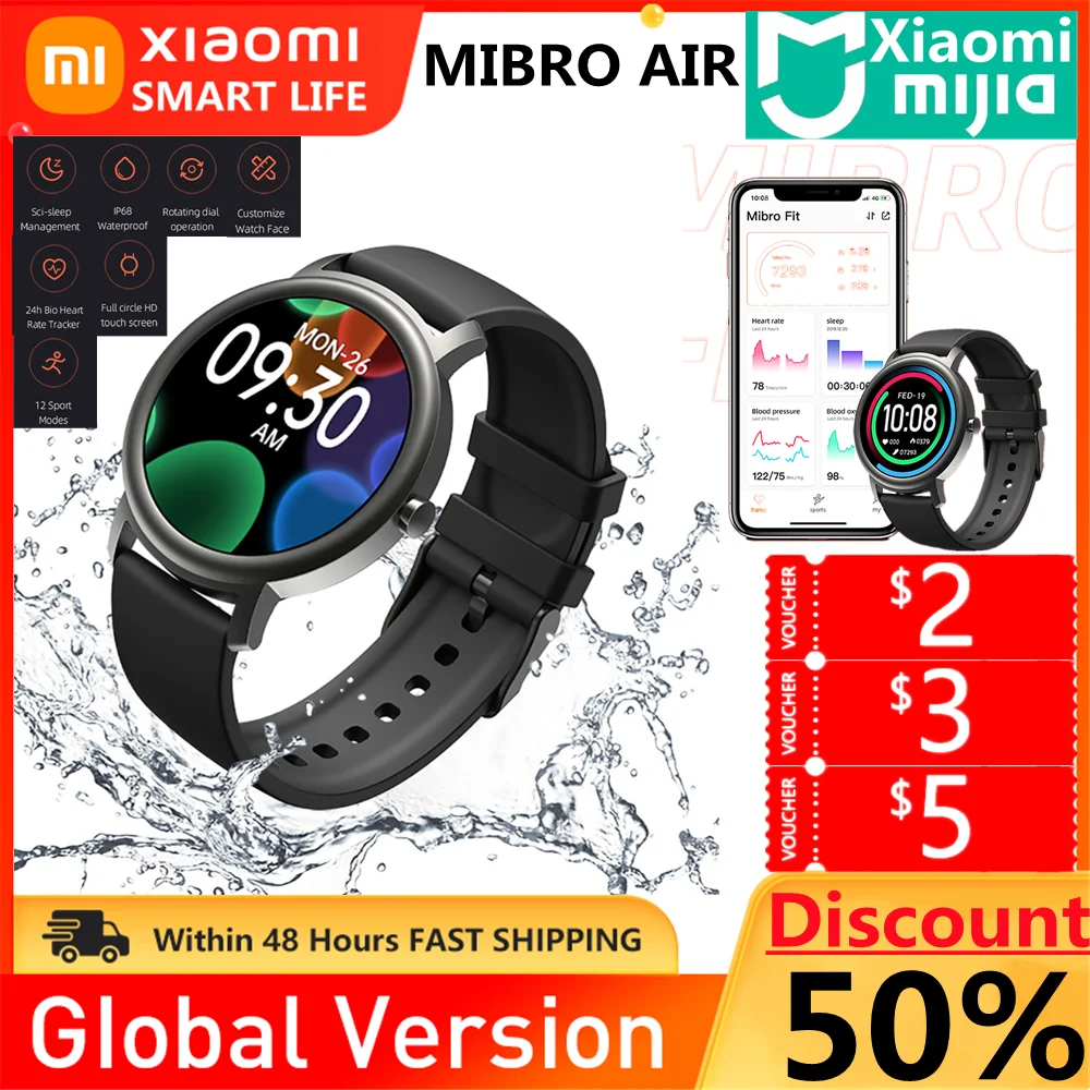 

Original Xiaomi Mibro Air Watch Ip68 Waterproof Bluetooth 5 Creative Dial Sports Fitness Watch 24h Biological Heart Rate Monito