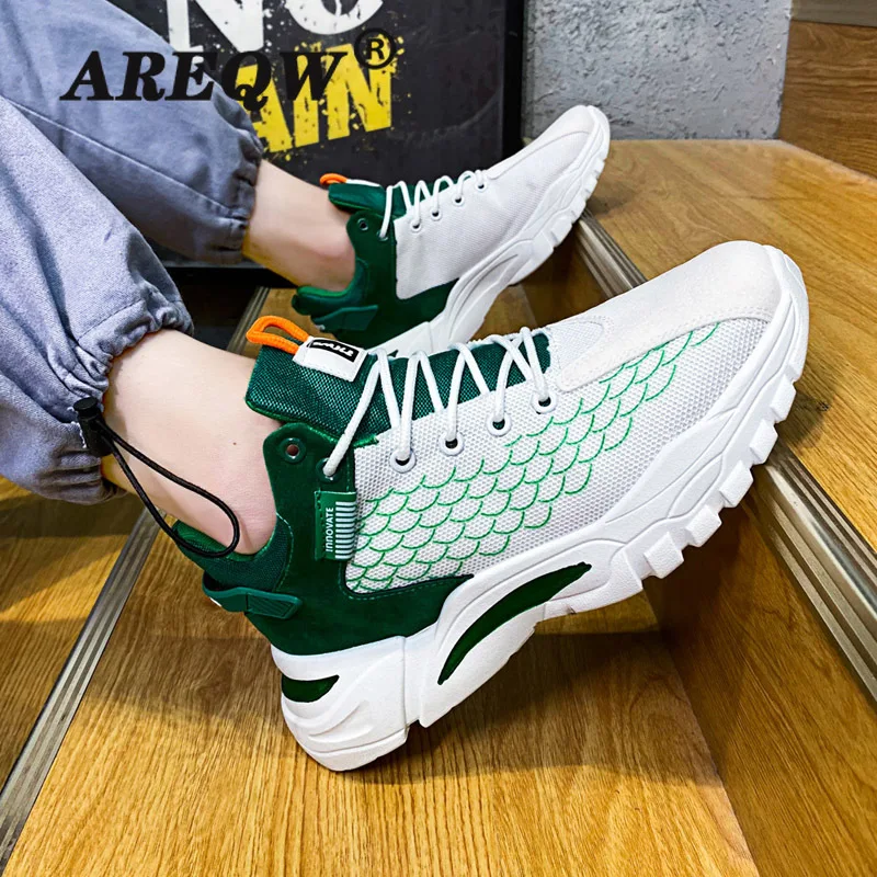 

Мужская обувь, Новинка лета 2021, дышащие тонкие белые сетчатые туфли, сетчатые летающие Тканые спортивные кроссовки, повышенная простая обув...